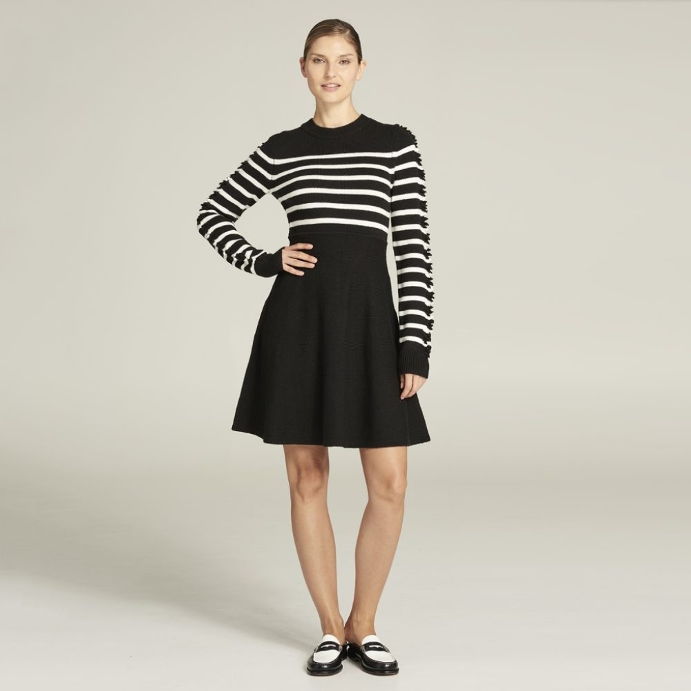 Eliza J LARGE Black White Striped Sweater Dress